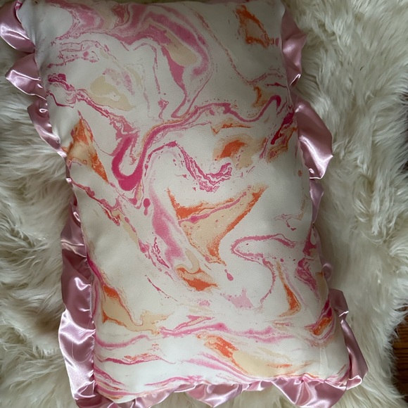 Pink and Orange Marble Throw Pillows with Pink Silk Ruffles - Picture 9 of 9